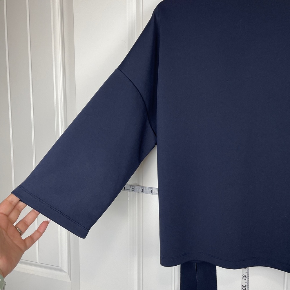 Navy Blue Women's Top with Tie Detail - Picture 5 of 7